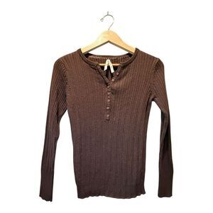High Sierra Henley Sweater Knit Brown Copper L